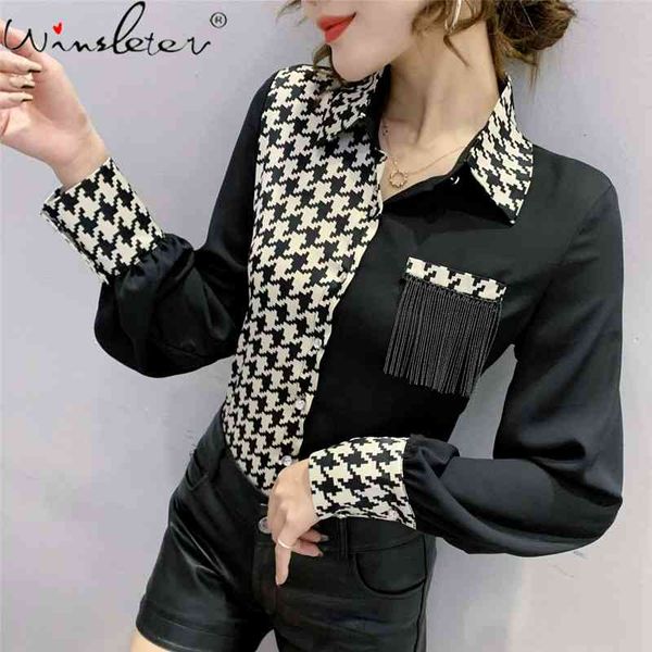 women's blouses & shirts spring fall european clothes blouse chic print houndstooth patchwork tassels office lady women long sleev, White
women's blouses & shirts spring fall european clothes blouse chic print houndstooth patchwork tassels office lady women long sleev, White