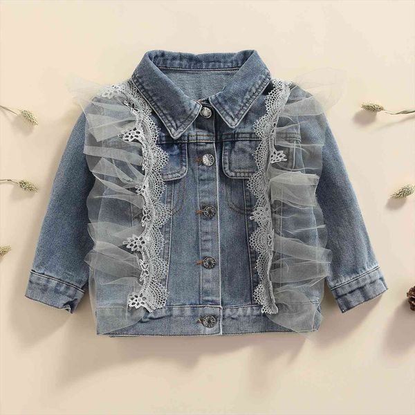 children autumn coat gauze stitching shirt collar long sleeve button open denim jacket for girls 2 8 years, Blue;gray
children autumn coat gauze stitching shirt collar long sleeve button open denim jacket for girls 2 8 years, Blue;gray