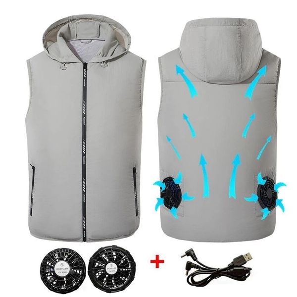 men's summer air conditioning clothing, fan cooling vt, usb charging, outdoor sports, hooded, Black;white
men's summer air conditioning clothing, fan cooling vt, usb charging, outdoor sports, hooded, Black;white