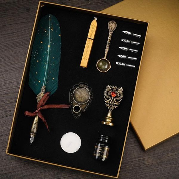 luxury fountain pen set vintage sprinkling gold feather pen ink bottle calligraphy writing dip birthday gift box 5 nib quill
luxury fountain pen set vintage sprinkling gold feather pen ink bottle calligraphy writing dip birthday gift box 5 nib quill