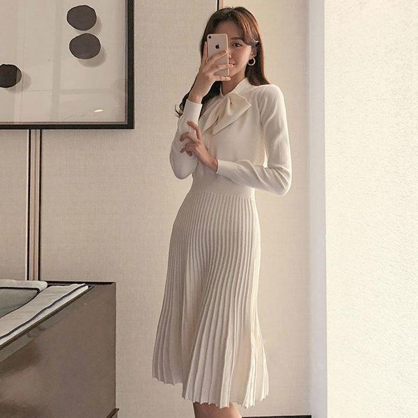 casual dresses knitted dress women 2021 autumn bow long sleeve knitwear sweater elegant female korean fashion pleated, Black;gray
casual dresses knitted dress women 2021 autumn bow long sleeve knitwear sweater elegant female korean fashion pleated, Black;gray