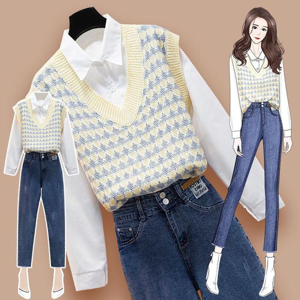 women's two piece pants women sets 3 pieces outfits plus-size 4xl elegant fashion office ladies shirt + retro knitted vest straight jea, White
women's two piece pants women sets 3 pieces outfits plus-size 4xl elegant fashion office ladies shirt + retro knitted vest straight jea, White