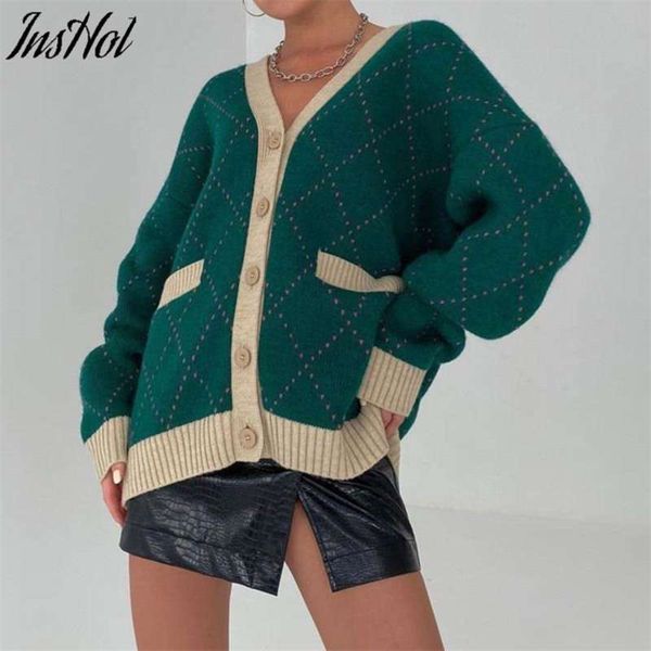 women v neck knitted cardigans sweater pink houndstooth knit cardigan long sleeve fashion autumn oversized jumper 210927, White;black
women v neck knitted cardigans sweater pink houndstooth knit cardigan long sleeve fashion autumn oversized jumper 210927, White;black
