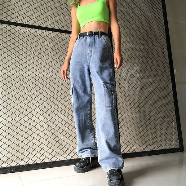 2021 new women baggy casual solid pocket denim streetwear trousers vintage cargo pants high waist wide leg jeans ene2, Blue
2021 new women baggy casual solid pocket denim streetwear trousers vintage cargo pants high waist wide leg jeans ene2, Blue