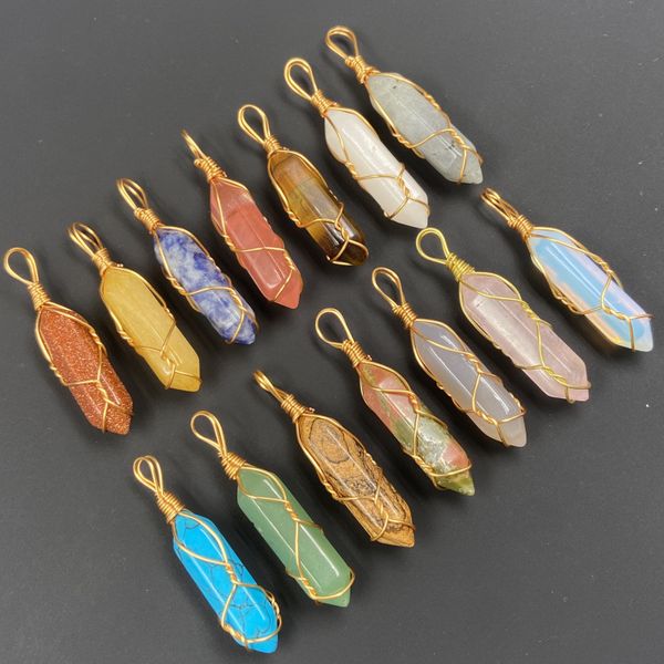 natural stone pendant gold wire wrap crystal necklace hexagon prism bullet amethyst rose quartz pendulum chakra healing jewelry, Silver
natural stone pendant gold wire wrap crystal necklace hexagon prism bullet amethyst rose quartz pendulum chakra healing jewelry, Silver