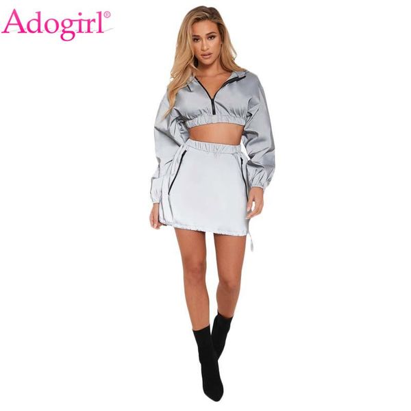 two piece dress adogirl women reflective tracksuit zipper long sleeve hooded sweatshirts crop + pockets mini skirt night version 2 set, White
two piece dress adogirl women reflective tracksuit zipper long sleeve hooded sweatshirts crop + pockets mini skirt night version 2 set, White