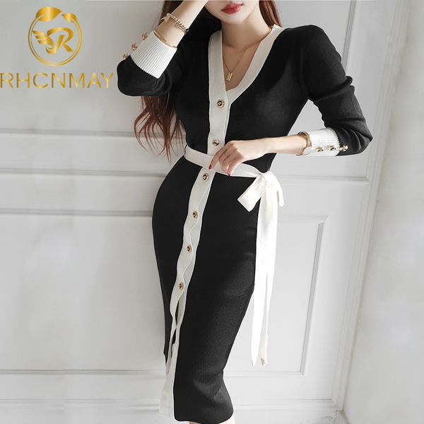 2021 autumn winter temperament women knitted v-neck single breasted dress long color matching sweater dresses femaleswimwear bathing suits s, Black;gray
2021 autumn winter temperament women knitted v-neck single breasted dress long color matching sweater dresses femaleswimwear bathing suits s, Black;gray