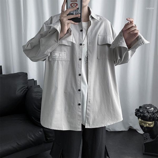 spring and summer youth men's japanese loose large size solid color long sleeve shirt fashion casual, White;black
spring and summer youth men's japanese loose large size solid color long sleeve shirt fashion casual, White;black