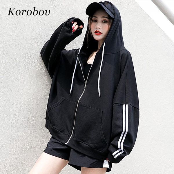 women's jackets korobov striped bf style streetwear hooded fashion women outwears 2021 arrival auttum casual loose pockets chic coats 7, Black;brown
women's jackets korobov striped bf style streetwear hooded fashion women outwears 2021 arrival auttum casual loose pockets chic coats 7, Black;brown