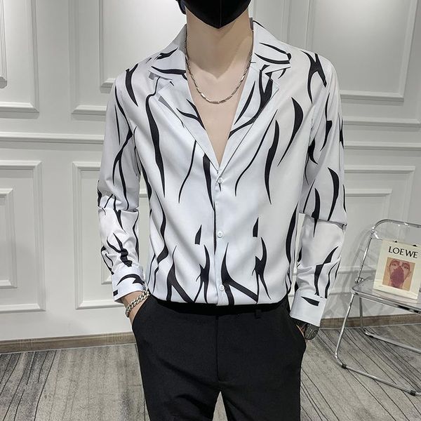 men's casual shirts 2021 spring and autumn light mature style printed long-sleeved shirt fashion trend plus size slim-fit for men, White;black
men's casual shirts 2021 spring and autumn light mature style printed long-sleeved shirt fashion trend plus size slim-fit for men, White;black