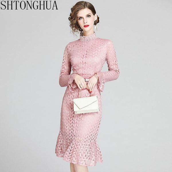 casual dresses fashion pink bodycon mermaid party lace dress 2021 ruffles stand collar female flare sleeve belt, Black;gray
casual dresses fashion pink bodycon mermaid party lace dress 2021 ruffles stand collar female flare sleeve belt, Black;gray