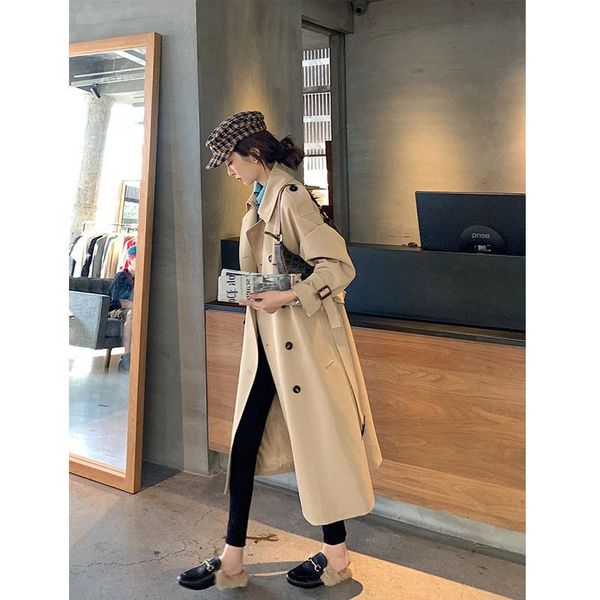 women's trench coats classic temperament windbreaker 2021 mid-length korean style loose and small coat, Tan;black
women's trench coats classic temperament windbreaker 2021 mid-length korean style loose and small coat, Tan;black