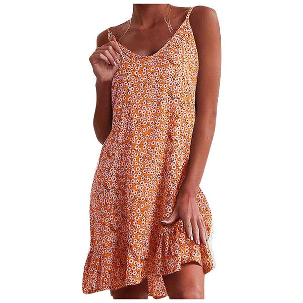 casual dresses v-neck floral woman's dress ruffle sleeveless sling knee-length mini holiday beach summer vestido de mujer, Black;gray
casual dresses v-neck floral woman's dress ruffle sleeveless sling knee-length mini holiday beach summer vestido de mujer, Black;gray