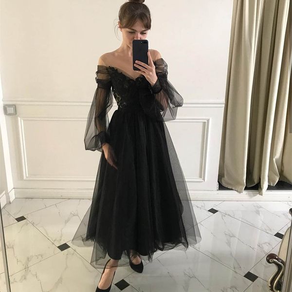 high grade black a-line off shoulder tulle evening formal party dresses long puff sleeve lace appliques prom gowns, Black;red
high grade black a-line off shoulder tulle evening formal party dresses long puff sleeve lace appliques prom gowns, Black;red