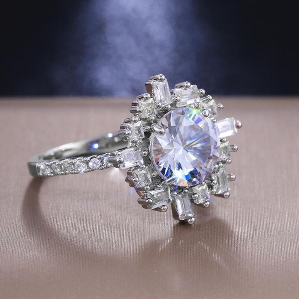 wedding rings luxurious round princess cutting ring with dazzling cubic zircon women anniversary finger jewelry bague femme, Slivery;golden