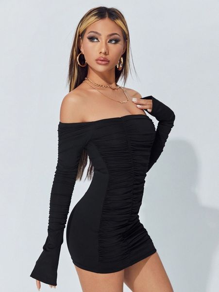 petite off shoulder ruched bodycon dress 00rn#, Black;gray
petite off shoulder ruched bodycon dress 00rn#, Black;gray