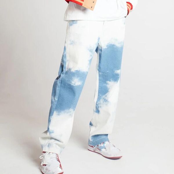 2021 men stylish tie-dye printed jeans mid waist wild fashion loose leg long pants casual washed straight denim trousers, Blue
2021 men stylish tie-dye printed jeans mid waist wild fashion loose leg long pants casual washed straight denim trousers, Blue