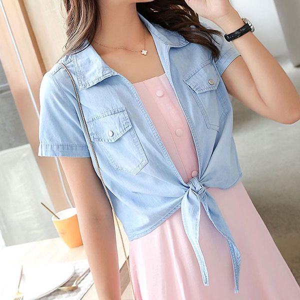 women's blouses & shirts girls slim summer women casual short sleeves shirt female denim fashion blouse, White
women's blouses & shirts girls slim summer women casual short sleeves shirt female denim fashion blouse, White