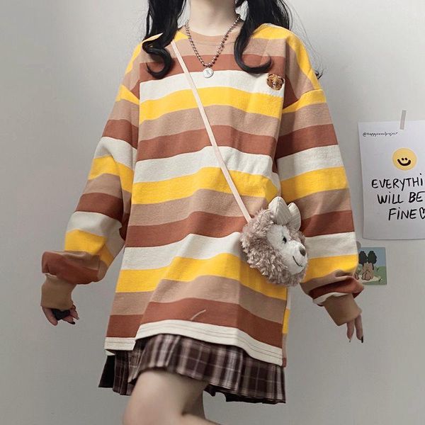women's hoodies & sweatshirts autumn/winter korean harajuku style embroidery bear hit color matching wide striped pullover loose o-neck, Black
women's hoodies & sweatshirts autumn/winter korean harajuku style embroidery bear hit color matching wide striped pullover loose o-neck, Black