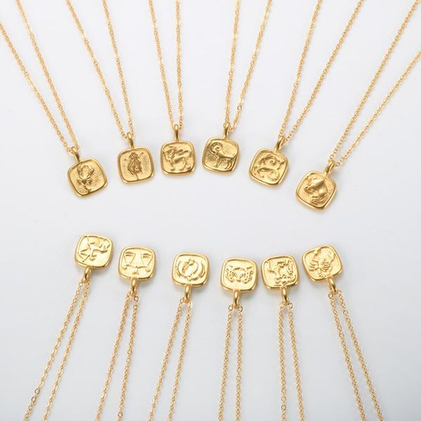 chains twelve constellation embossed clavicle necklace square pendant 18k gold plated zodiac personalized women's jewelry gift, Silver
chains twelve constellation embossed clavicle necklace square pendant 18k gold plated zodiac personalized women's jewelry gift, Silver