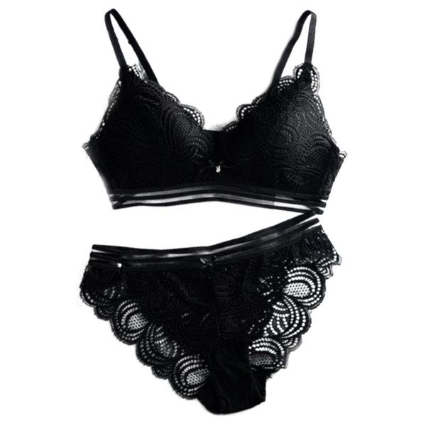 bras sets bra triple-cornered thin mold cup floral women underwear fashion no steel ring lace light briefs set, Red;black