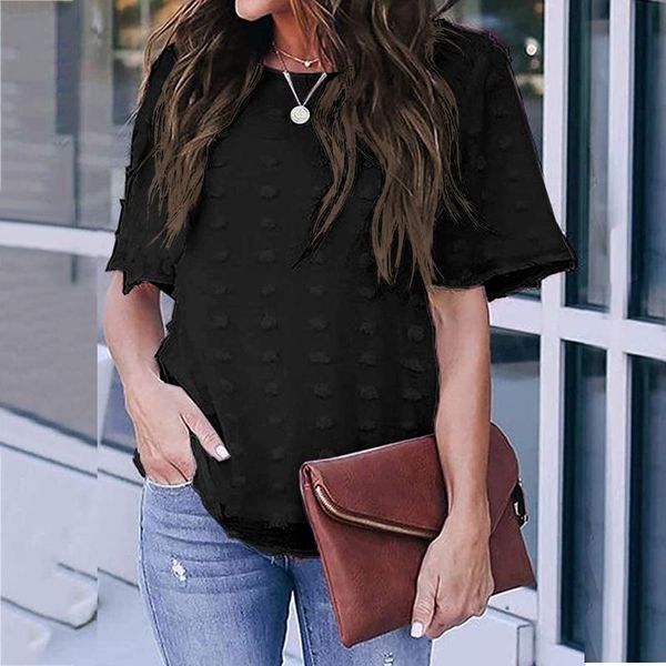 women's blouses & shirts summer womens and o neck short sleeve blouse chiffon dot shirt pullover solid color harajuku femme #35, White
women's blouses & shirts summer womens and o neck short sleeve blouse chiffon dot shirt pullover solid color harajuku femme #35, White