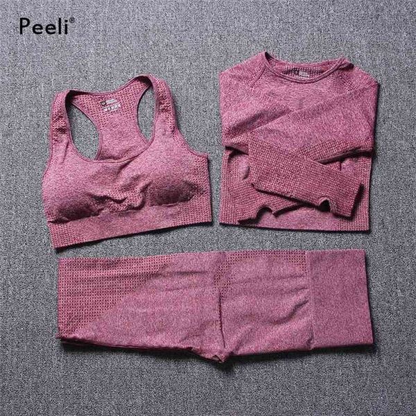 peeli 3pcs women seamless yoga set fitness sports suits bra long sleeve gym crop shirts high waist running leggings 210802, Gray
peeli 3pcs women seamless yoga set fitness sports suits bra long sleeve gym crop shirts high waist running leggings 210802, Gray