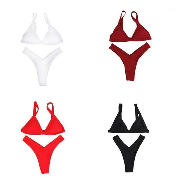 women two piece bikini set solid color wide band trim traceless swimsuit deep v-neck padded bra low waist v thong bath women's swimwear, White;black
women two piece bikini set solid color wide band trim traceless swimsuit deep v-neck padded bra low waist v thong bath women's swimwear, White;black