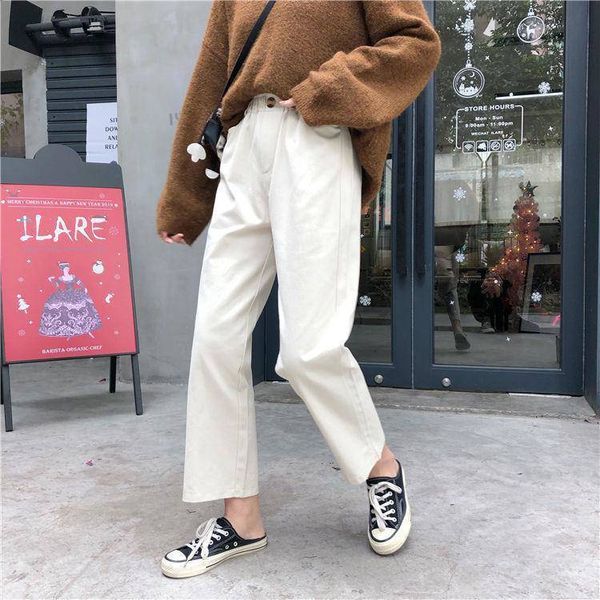 2021 new cotton in a straight line elastic waistband simple retro-loose leg loose korean women's casual pants office lady kh74, Black;white
2021 new cotton in a straight line elastic waistband simple retro-loose leg loose korean women's casual pants office lady kh74, Black;white
