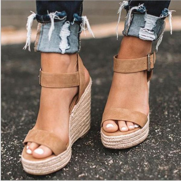 sandals women's summer large size spot wedge buckle belt european american open toe high heel shoes, Black
sandals women's summer large size spot wedge buckle belt european american open toe high heel shoes, Black