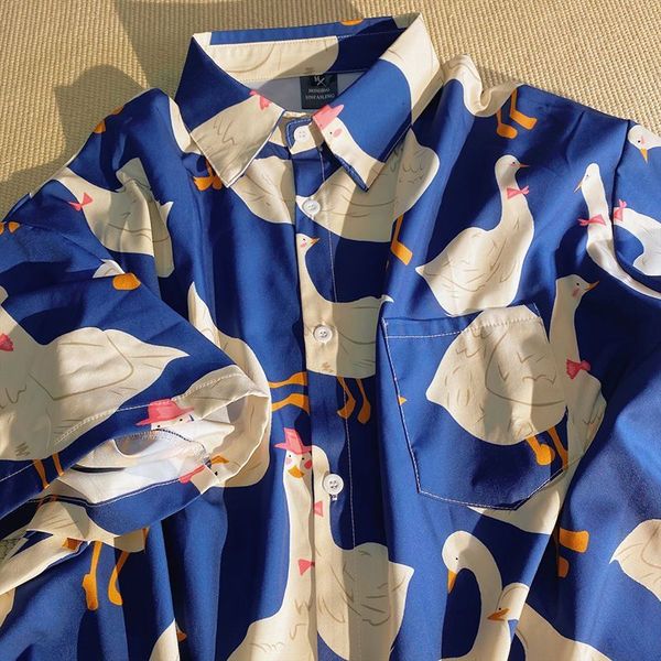 women's blouses & shirts men's and women's vintage large shirt, blue short sleeve stamped kawaii goose, personality, american, White
women's blouses & shirts men's and women's vintage large shirt, blue short sleeve stamped kawaii goose, personality, american, White