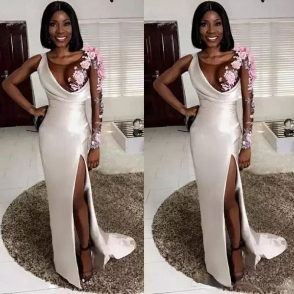 2022 long sleeves prom dresses 3d floral lace applique custom made illusion bodice side slit plus size evening party gown vestidos formal oc, Black
2022 long sleeves prom dresses 3d floral lace applique custom made illusion bodice side slit plus size evening party gown vestidos formal oc, Black