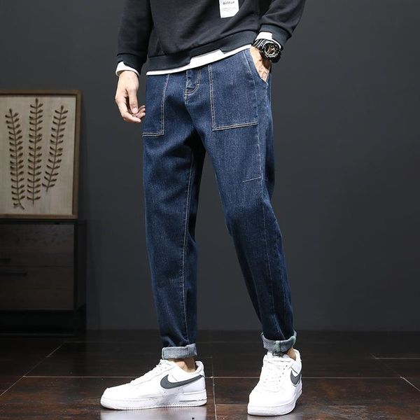men's jeans trendy brand korean version of the trend loose wide-legged straight casual nine-point pants, Blue
men's jeans trendy brand korean version of the trend loose wide-legged straight casual nine-point pants, Blue
