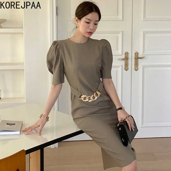 korejpaa women dress korea chic summer commute light cooked o-neck ring buckle decoration waist bubble sleeve long vestido 210526, Black;gray
korejpaa women dress korea chic summer commute light cooked o-neck ring buckle decoration waist bubble sleeve long vestido 210526, Black;gray
