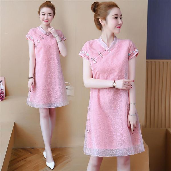 summer fashion national cheongsam women dresses loose large size vintage lace short dress female white qipao, Black;gray
summer fashion national cheongsam women dresses loose large size vintage lace short dress female white qipao, Black;gray
