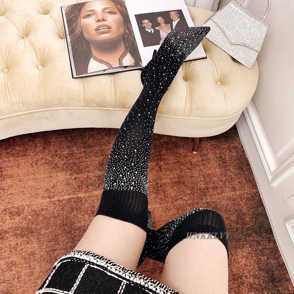 boots high heels sock shoes long women summer pointed toe bling crystal embellished stilettos stretch over the knee, Black
boots high heels sock shoes long women summer pointed toe bling crystal embellished stilettos stretch over the knee, Black