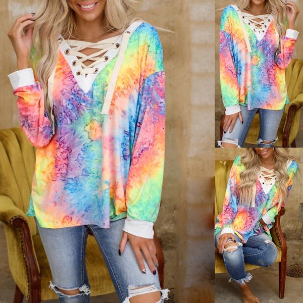 2021 spring new european and american tie dye printing long sleeve v-neck bandage casual t-shirt, White
2021 spring new european and american tie dye printing long sleeve v-neck bandage casual t-shirt, White