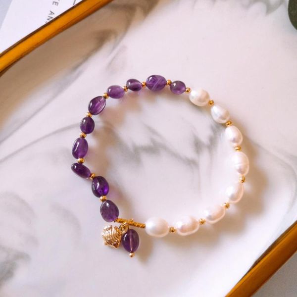 beaded, strands fyjs unique light yellow gold color irregular shape amethysts stone elastic bracelet with pearls jewelry, Black
beaded, strands fyjs unique light yellow gold color irregular shape amethysts stone elastic bracelet with pearls jewelry, Black