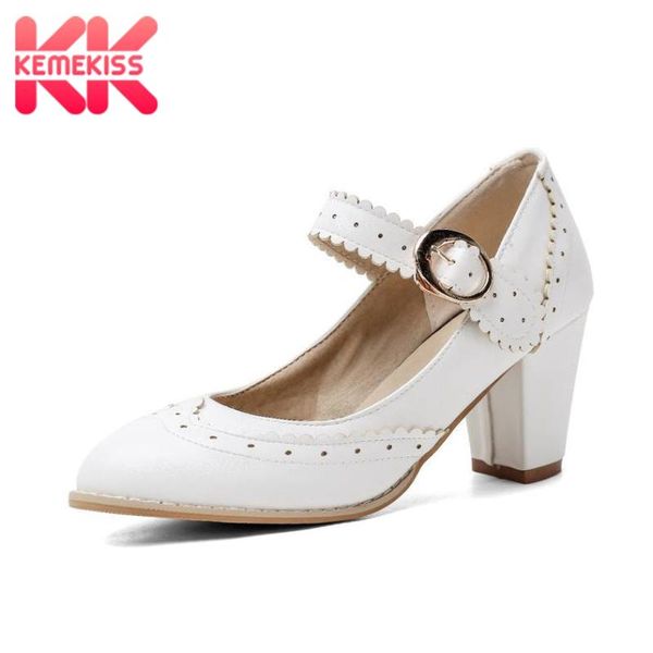 dress shoes kemekiss women pumps modern hollow out design metal buckle fashion round toe thick heels footwear size 32-48, Black