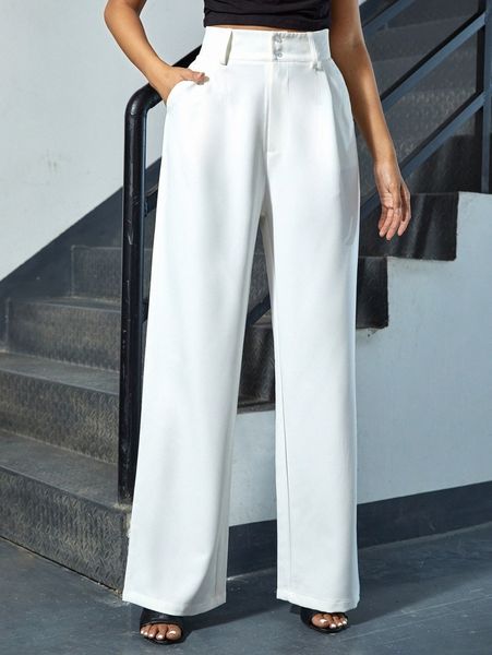 high waist slant pocket straight leg pants b8qn#, Black;white
high waist slant pocket straight leg pants b8qn#, Black;white