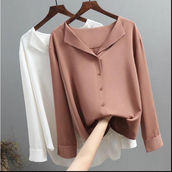 blouses woman 2021 long sleeve chiffon blouse women shirts female solid white brown v neck office ladies blusas a296
blouses woman 2021 long sleeve chiffon blouse women shirts female solid white brown v neck office ladies blusas a296