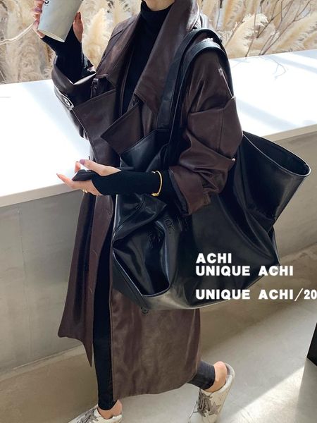 achi big also pool waist leather coat female han qiudong new over-knee coat brown medium-length loose windshield, Black
achi big also pool waist leather coat female han qiudong new over-knee coat brown medium-length loose windshield, Black