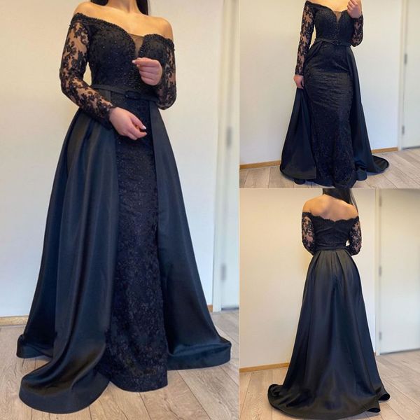 black off shoulder mother of the bride dresses with lace appliques overskits beaing long sleeve groom mother party gowns, Black;red
black off shoulder mother of the bride dresses with lace appliques overskits beaing long sleeve groom mother party gowns, Black;red