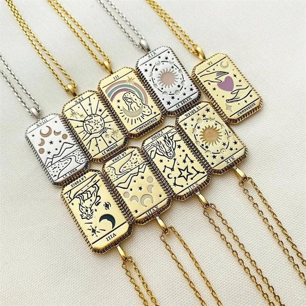 pendant necklaces 2021 creative gothic tarot card retro women's 16k gold plated necklace square sun moon world love couple party, Silver
pendant necklaces 2021 creative gothic tarot card retro women's 16k gold plated necklace square sun moon world love couple party, Silver