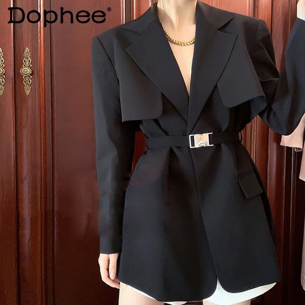 women's suits & blazers fall 2021 small business blazer coats female professional korean style tied black suit jackets women british ou, White;black
women's suits & blazers fall 2021 small business blazer coats female professional korean style tied black suit jackets women british ou, White;black