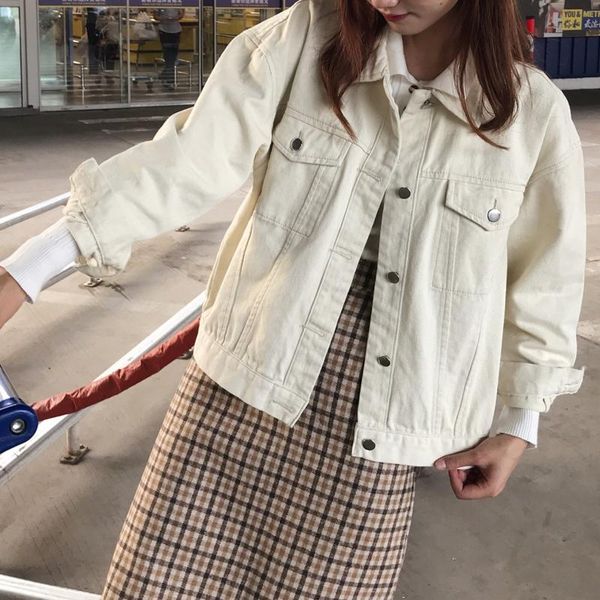 women's jackets 2021 spring and autumn collar single-breasted retro loose little blouse solid color denim jacket women, Black;brown
women's jackets 2021 spring and autumn collar single-breasted retro loose little blouse solid color denim jacket women, Black;brown