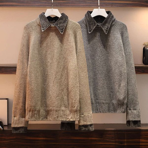 slightly winter 2020 new large women's autumn and fat mm versatile denim stitching fake two-piece lapel thickened knitted sweater luxur, White;black
slightly winter 2020 new large women's autumn and fat mm versatile denim stitching fake two-piece lapel thickened knitted sweater luxur, White;black