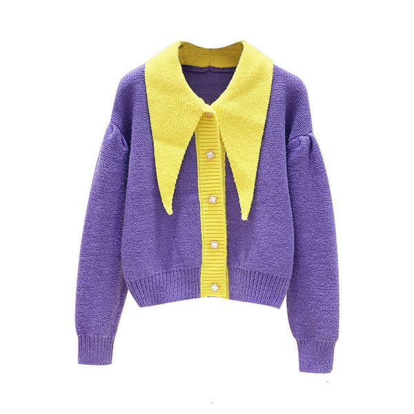 female contrasting collar doll cardigan jacket 2021 fall and new winter lapel releases cardigans jumpers xy4u, White;black
female contrasting collar doll cardigan jacket 2021 fall and new winter lapel releases cardigans jumpers xy4u, White;black