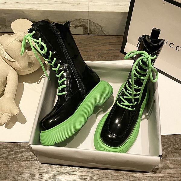 boots 2021 women's heightened thick-soled mid-tube personality lace-up dark punk patent leather short, Black
boots 2021 women's heightened thick-soled mid-tube personality lace-up dark punk patent leather short, Black