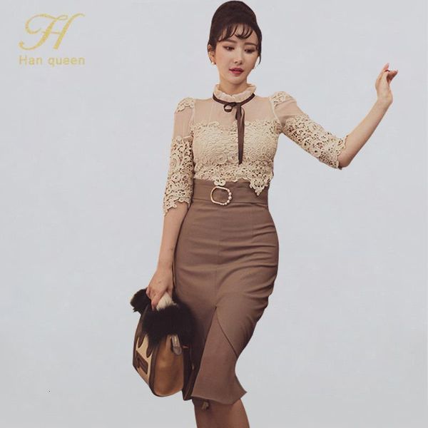 h han queen women's spring ol 2 pieces suits lace shirt crop + solid color mesh sheath bodycon pencil skirt work set, Gray
h han queen women's spring ol 2 pieces suits lace shirt crop + solid color mesh sheath bodycon pencil skirt work set, Gray